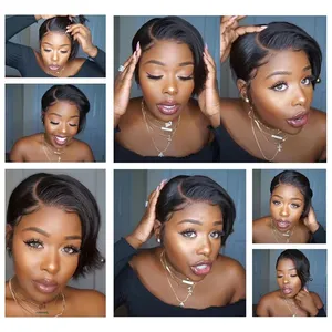 Pixie Cut Wigs Human Hair Straight Lace Front Wigs For Black Women Brazilian Hair Wigs Short Bob Wig Cheap Human Hair Wigs Sale thumbnail-3