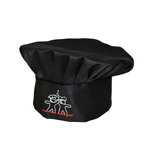 Solid Pleated Chef Hat Oil Resistant Kitchen Work Hat Adjustable Catering Uniform Cap Custom Embroidery thumbnail-2