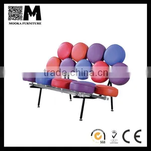 Mooka Full Cow Leather Furniture Marshmallow Sofa Stainless Steel Frame Leather Sofa thumbnail-1