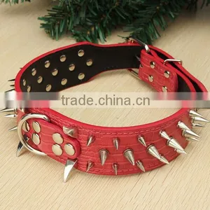 2015 New Arrival 2inch Wide Guarantee Spiked Studded PU Leather Pet Dog Collars Heavy Duty For Gift Ajustable Size 53-61CM thumbnail-1