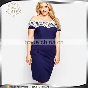 China Supplier Lace Neck Plus Size Dress Formal Design for Fat Women thumbnail-1