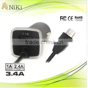 3.4A Dual USB Car Charger With Micro USB Cable for Samsung Galaxy thumbnail-1