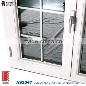 Rogenilan 70 Series Sound Proof White Color Arched Aluminium Casement Window With Grids thumbnail-4
