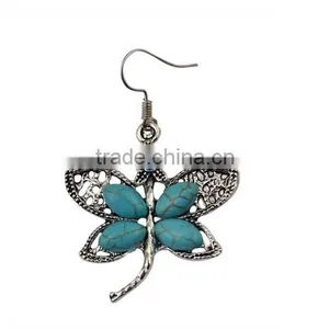 Bohemian Vintage Silver Plated Crystal Butterfly Pendant Turquoise Earrings thumbnail-5