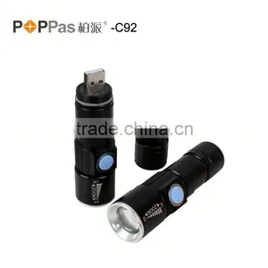 C92 Build in Battery Multifunction Mini Zoomable Tactical Usb Flashlight thumbnail-4