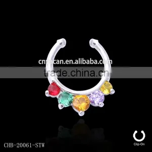 Five Paved Gem Gold IP Colored Nose Ring thumbnail-1
