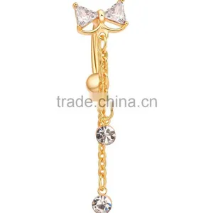Hot Sex Women Bowknot Zircon Belly Navel Ring thumbnail-2