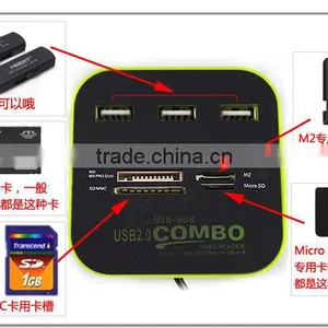 USB Combo With 3 Ports High Speed USB HUB 2.0 and TF/SD/M2/MS Card Reader thumbnail-1