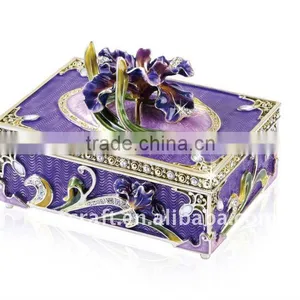 Antique Craft Design Pewter Enamel Color Jewel Box Metal Jewellery Box Wedding Gift thumbnail-1