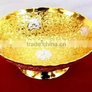 New Design Gold and Silver Plated Brass Bowl With Embossing Designs thumbnail-4
