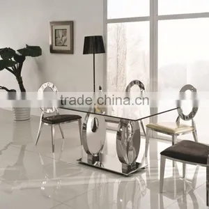 Innovative Design Stainless Steel Legs 12 Thickness Tempered Glass Dining Table thumbnail-4
