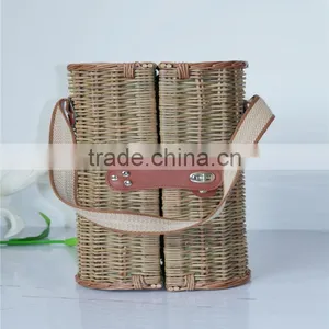 2016 New Product Pure Handmade Wholesale Wicker Willow Wine Basket for Picnic thumbnail-1