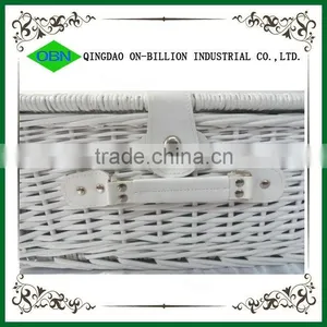 Mini White Wicker 100% Hand Woven Willow Picnic Basket for 2 Person thumbnail-5
