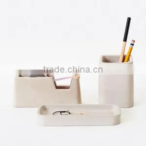 Concrete Desk Set Tape Dispenser , Pencil Holder , Tray thumbnail-1