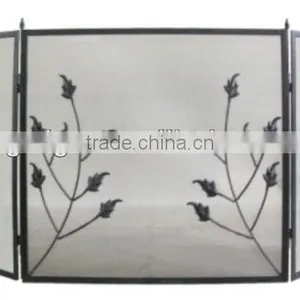 Black Iron Leaf Design Fire Screen thumbnail-1