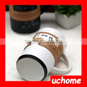 UCHOME Black White Message Ceramic Mug With Lid Spoon Creative Cup With a Pen thumbnail-3