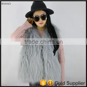 Fur Vest In Grey Long Haired Womens Faux Fur Vest For Fall Or Winter thumbnail-1