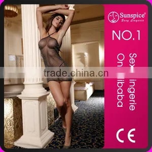 Sexy Transparent Shiny Babydoll Nighties Mature Women Babydoll Lingerie With Thong thumbnail-1