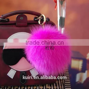 2016 Beautiful Bag or Garment Car Charms Pure Colors Pompom Wholesale Genuine Fox Fur Pom Pom Keychain thumbnail-2