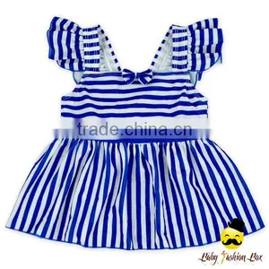 Fitness Children Striped Blue Flutter Sleeve Young Girl Top Kids Beach Clothes Swimwear thumbnail-2