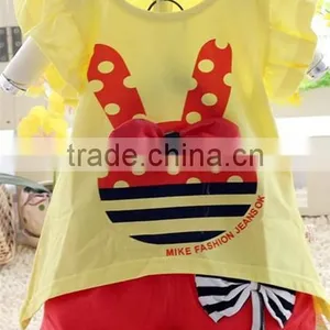 2014 Girls Summer Suit Easter Ruffle Pants Outfit, Girls Easter Bunny Outfit Set, Lovely Rabbit 2pcs Clothing Set With Bows thumbnail-2