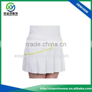 OEM White Color With Yellow Tape Stretchy Waistband Women Pleated Golf Skort thumbnail-1