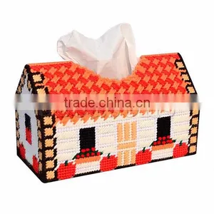Hot Sale Multicolor House Pattern Plastic & Cotton Tissue Box Cross Stitch thumbnail-1