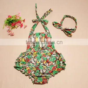 Baby Girl Halter Ruffled Romper Jumpsuit Panda Floral One-piece Outfits thumbnail-1