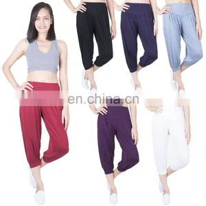 Women's Solid Capri Yoga Pants Rayon Spandex Harem Palazzo Trousers thumbnail-1