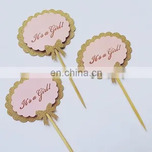 Unique Desgin It's a Girl Paper Cupcake Topper Baby Shower Cake Decor thumbnail-1