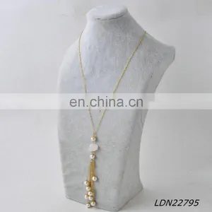 Rose Quartz and Pearls Pendant Necklace Fashion Gold Necklace Jewelry thumbnail-1