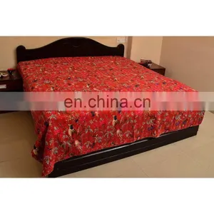 Bird Print Kantha Quilt Bird Of Paradise Cotton Kantha Bed Cover thumbnail-2