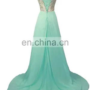 Long Dress for Party Sweetheart Gorgeous Crystals Sequined Evening Wear Dress 2016 High Quality Lace-up Back Chiffon Prom Dress thumbnail-2