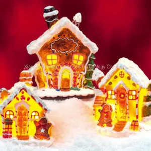 X'mas House With 10 Light Set Customized European-style Creative Christmas Decoration House LED Night Light Simulation Cookie House Resin Crafts Decoration thumbnail-2