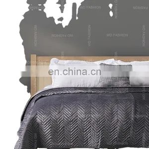 Hotel Bedding King Luxury Coverlet Comforter Set Yarn Dyed Grey Euro Sham Velvet Bedding thumbnail-3