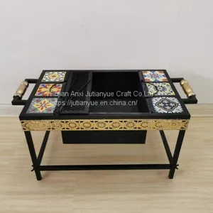 Ceramic Tile Mosaic Parquet Outdoor Rectangular Fire Pit Table thumbnail-2