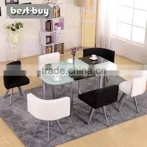 Modern Glass Dinning Tables and pu 6 Chairs Set thumbnail-1