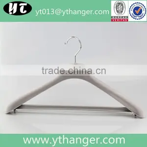 CY-607 Bulk Coat Grey Color Velvet Plastic Hanger Flocking Plastic Hanger With Non-slip thumbnail-6