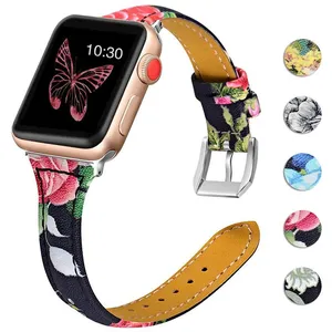 Amazon Hot Sale Vintage Printed Leather Watch Straps Bands for Leather for Apple Watch Wristband 38mm 42mm 40mm 44mm Adapter thumbnail-5
