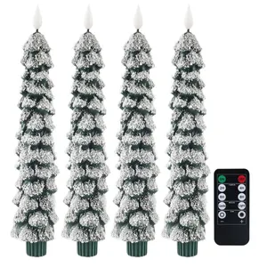 3D Wick Wax Christmas Tree Long Warm White Remote Flameless Led Taper Candles With Remote Control thumbnail-1