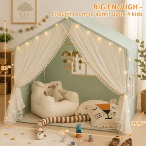 Kids Play Tent With Padded Mat, Kids Tents Indoor Playhouse for Toddler, Large Princess Castle Pompoms Play House Tent thumbnail-1