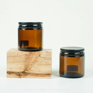 Wholesale Empty Amber Glass Candle Jars Car Diffuser Bottle Candle Holder With Aluminum Lid thumbnail-1