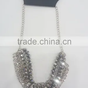 FASHION MULTI ROW GLASS BEADED CHAIN NECKLACE thumbnail-2