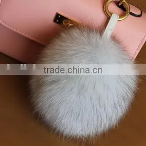 2016 Latest Fashion White Black 100% Real Fox Fur Pom Pom Girl Keychains thumbnail-6
