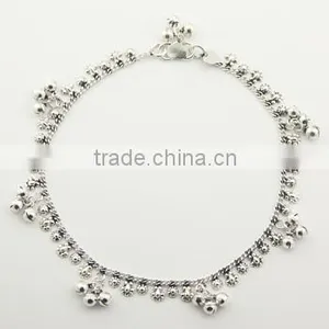 Sterling Silver Charms Anklet Cute Flowers & Sphere Clusters thumbnail-1