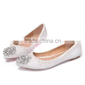2015 Flat Shoes Women Casual Summer Flat Wedding Shoes Diamond Bridal Shoes With Pearl Upper thumbnail-1