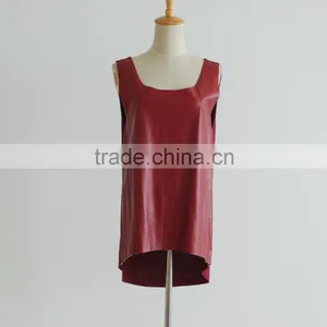 China Factory Sexy Red Color PU Blouse Leather Tank Tops thumbnail-2