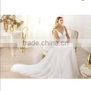 White Tulle Lace Sleeveless V Neckline New Arrival Crystal Wedding thumbnail-1