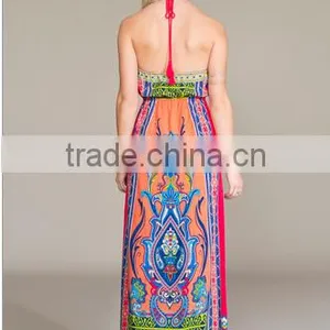 Halter Neck Long Dress Latest Printed Bellyband Open Back Women Boho Clothing thumbnail-2
