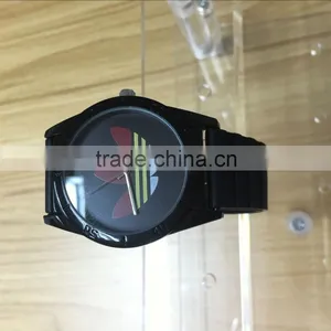 Hot-selling Leave Dial Black Alloy Case Leather Band Quartz Watch thumbnail-2